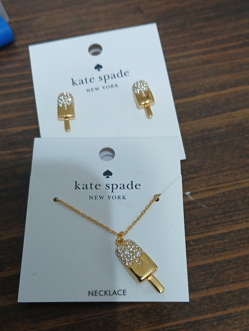 kate spade gold-tone crystal popsicle necklace and stud earring set